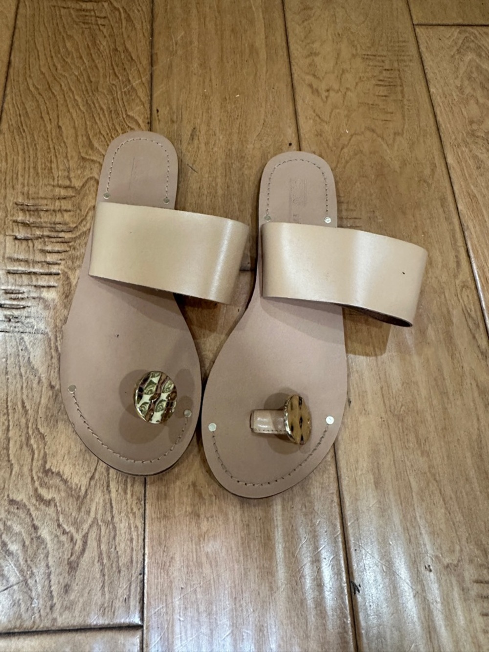ASOS Beige Slide Sandals with Gold Accent